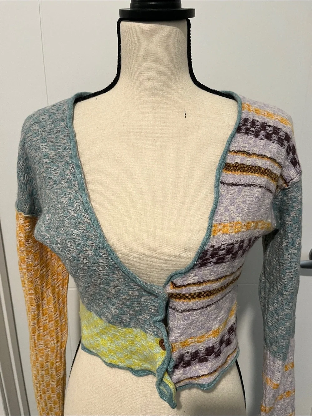 Free People Multicolor Design Bohemian Front Button Cropped Cardigan Sweater